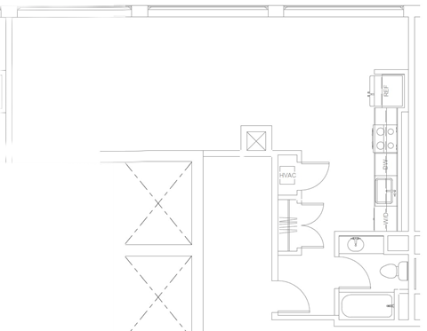 Floor plan for studio, 1 bath, 570 sqft